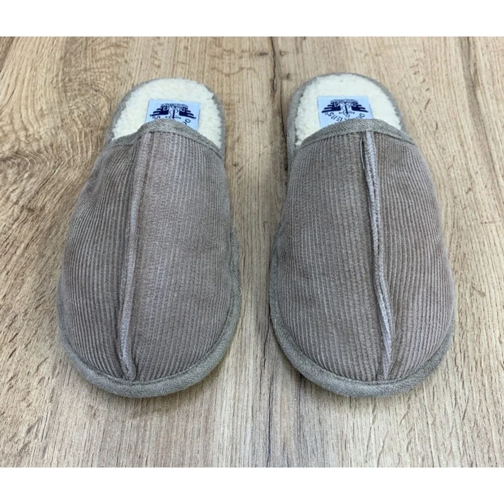 Dockers Boys Brown Split Toe Slippers Fur Footbed Slide On Size 13 M
